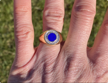 The 159th Avenue: Lapis Lazuli and Natural Diamond Halo Ring in Yellow Gold