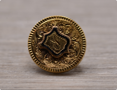 The Civil: Baroque and Rococo Yellow Gold Pin With Hand Engraved P Initial