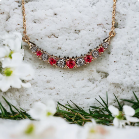 Mallory - 14k Yellow Gold, Rubies, and Diamond Necklace