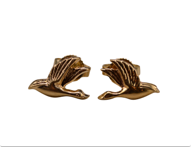 The Goose: Signed Goose Earrings in Yellow Gold