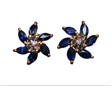 The Le Broc: Sapphire and Diamond Spiral Earrings in Yellow Gold