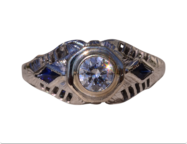 The Tanner: Antique Art Deco Engagement Ring Set with CZ and Natural Sapphires