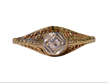 The Trinity: Antique Art Deco Engagement Ring set with Old Mine Cut Diamond