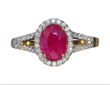 The Crannell: Ladies 14K Ruby and Diamond Halo Engagement Style Ring