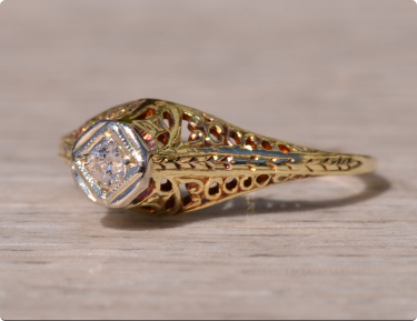 The Trinity: Antique Art Deco Engagement Ring set with Old Mine Cut Diamond