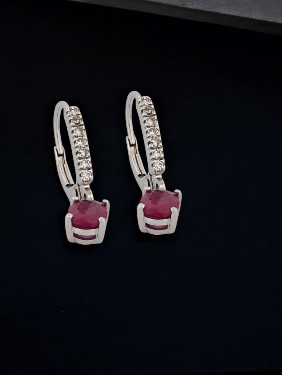 Cordelia | 14k White Gold Earrings with Natural Rubies and Diamonds