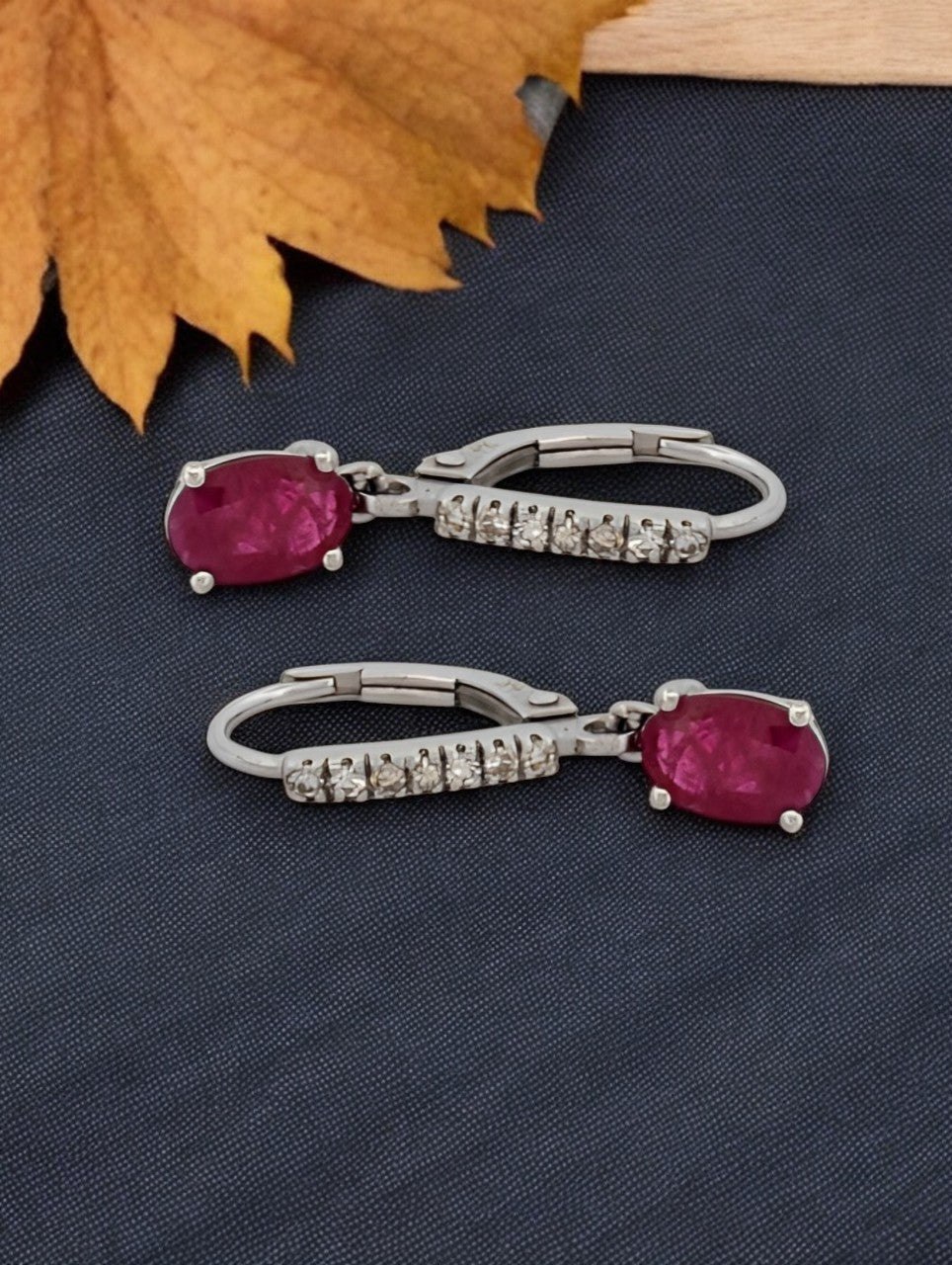 Cordelia | 14k White Gold Earrings with Natural Rubies and Diamonds