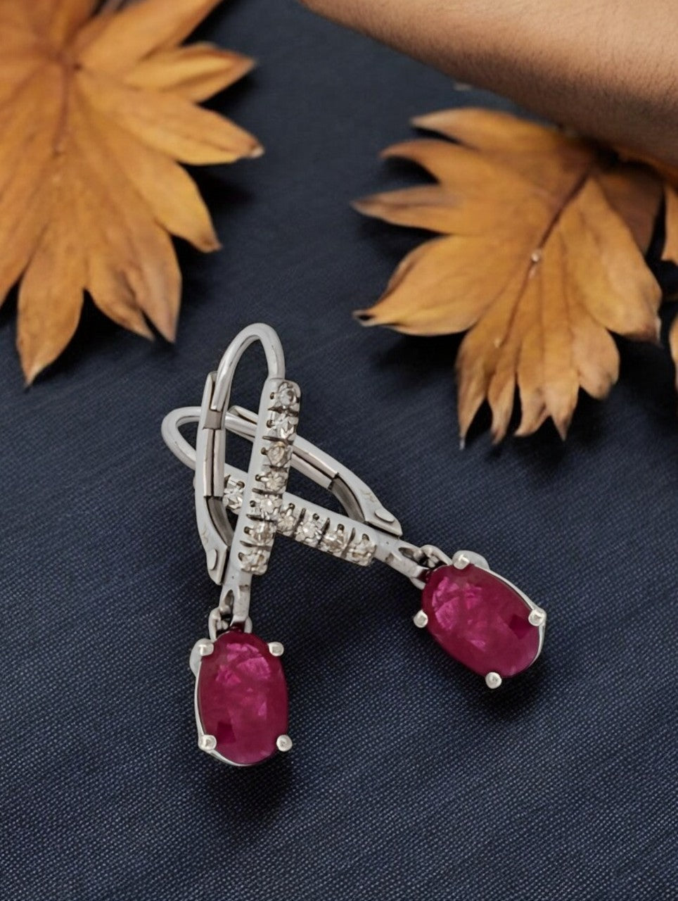 Cordelia | 14k White Gold Earrings with Natural Rubies and Diamonds