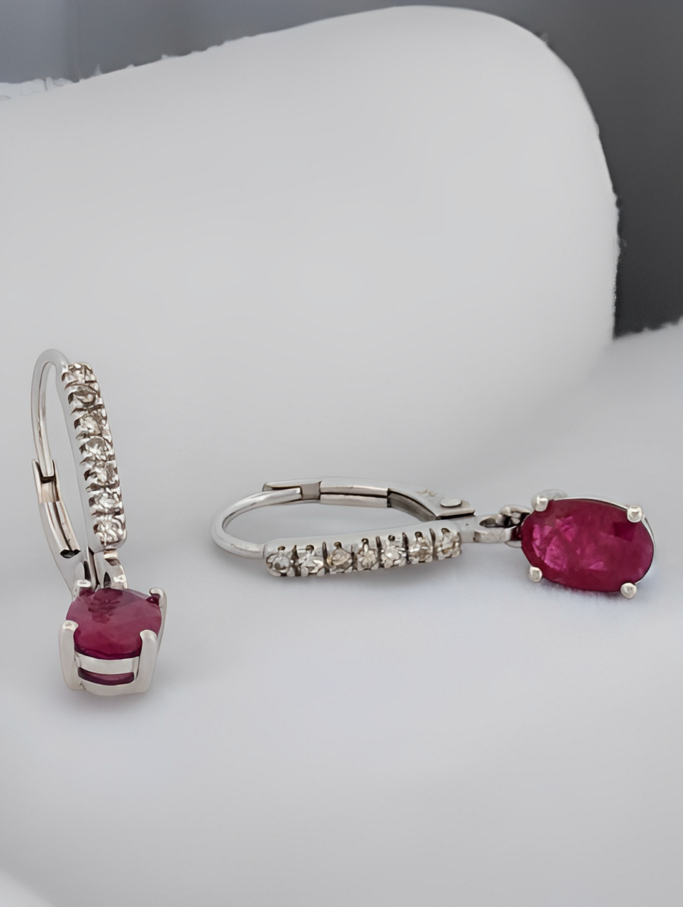 Cordelia | 14k White Gold Earrings with Natural Rubies and Diamonds