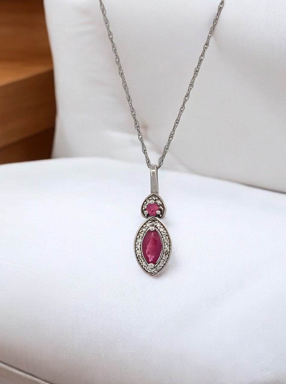 Daphne | White Gold Necklace with Natural Rubies and Diamonds on an 18" Chain