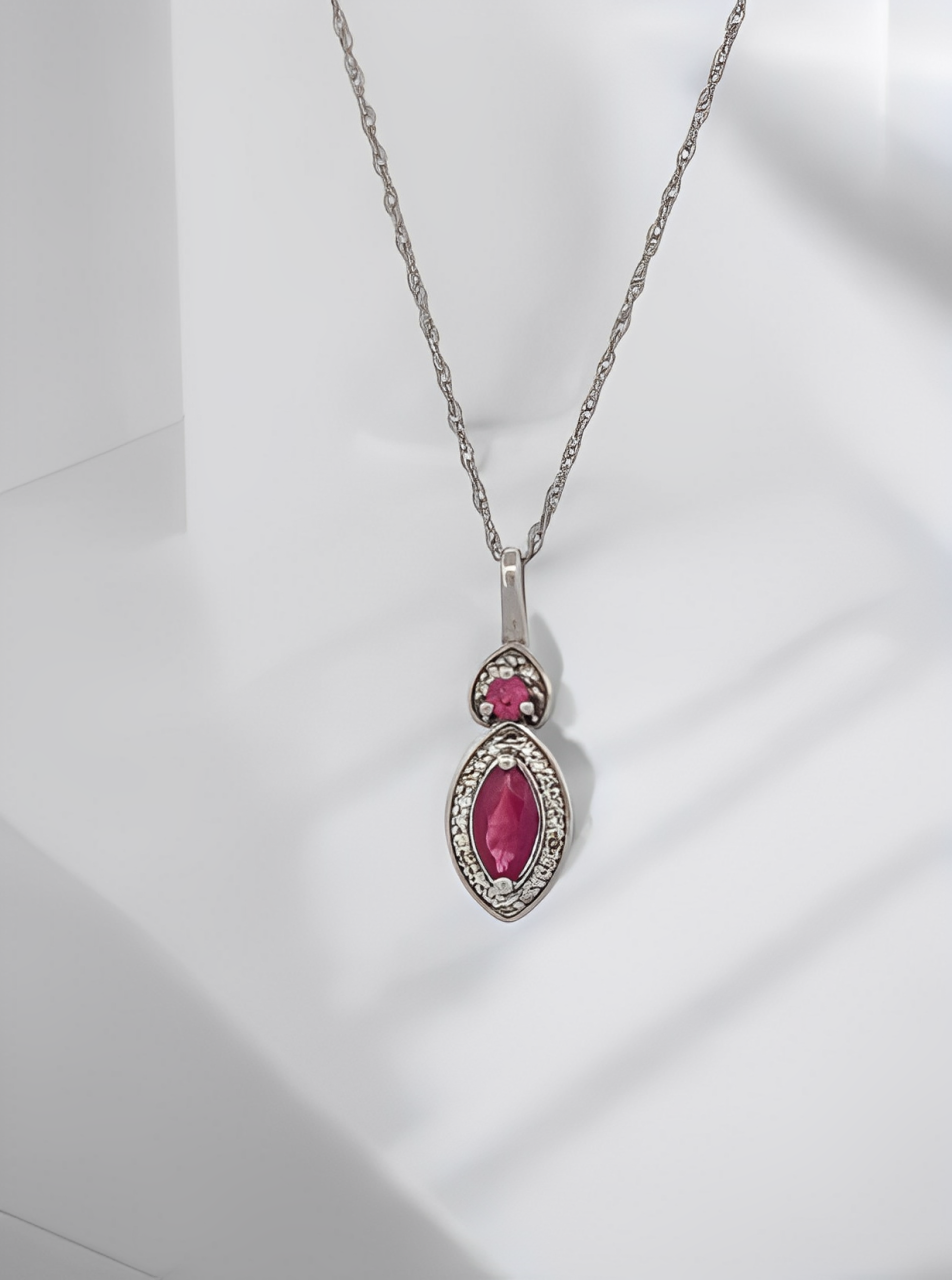 Daphne | White Gold Necklace with Natural Rubies and Diamonds on an 18" Chain