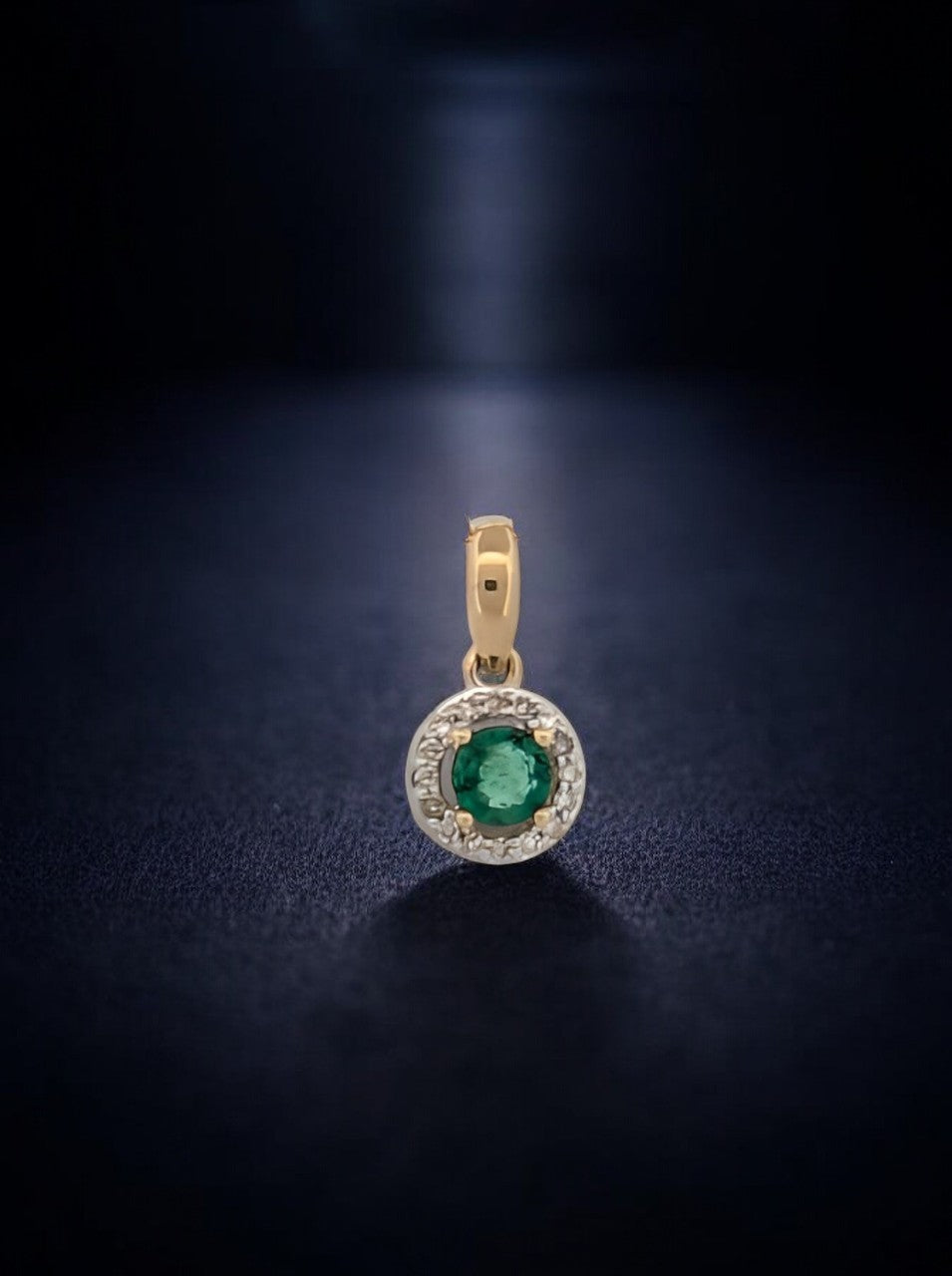 Delilah | 10k Yellow Gold Halo Pendant with Natural Emerald and Diamonds on an 18" Chain