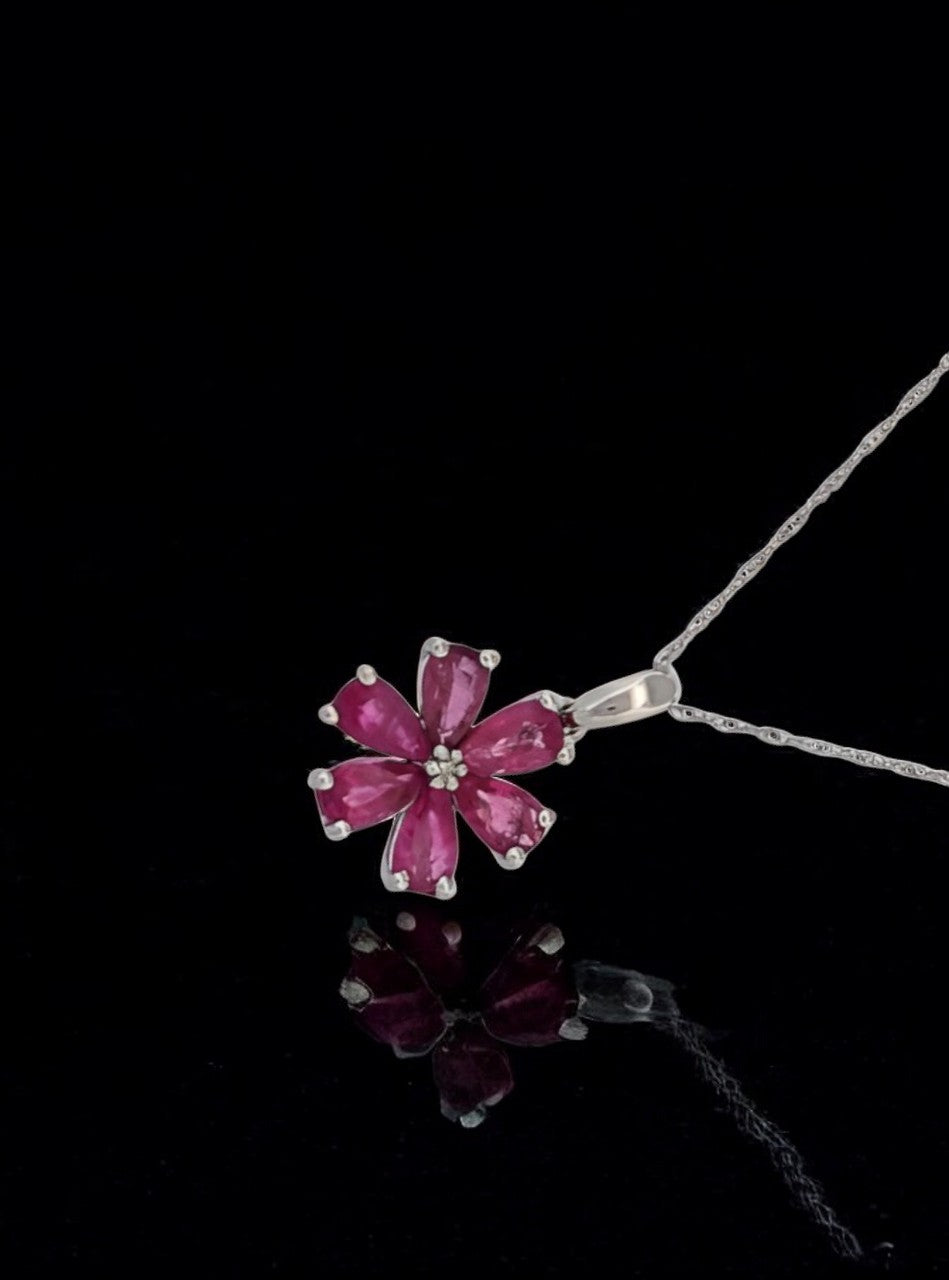 Dorothy | 10K White Gold Necklace with Natural Rubies and Diamond Centerpiece – Elegance Redefined