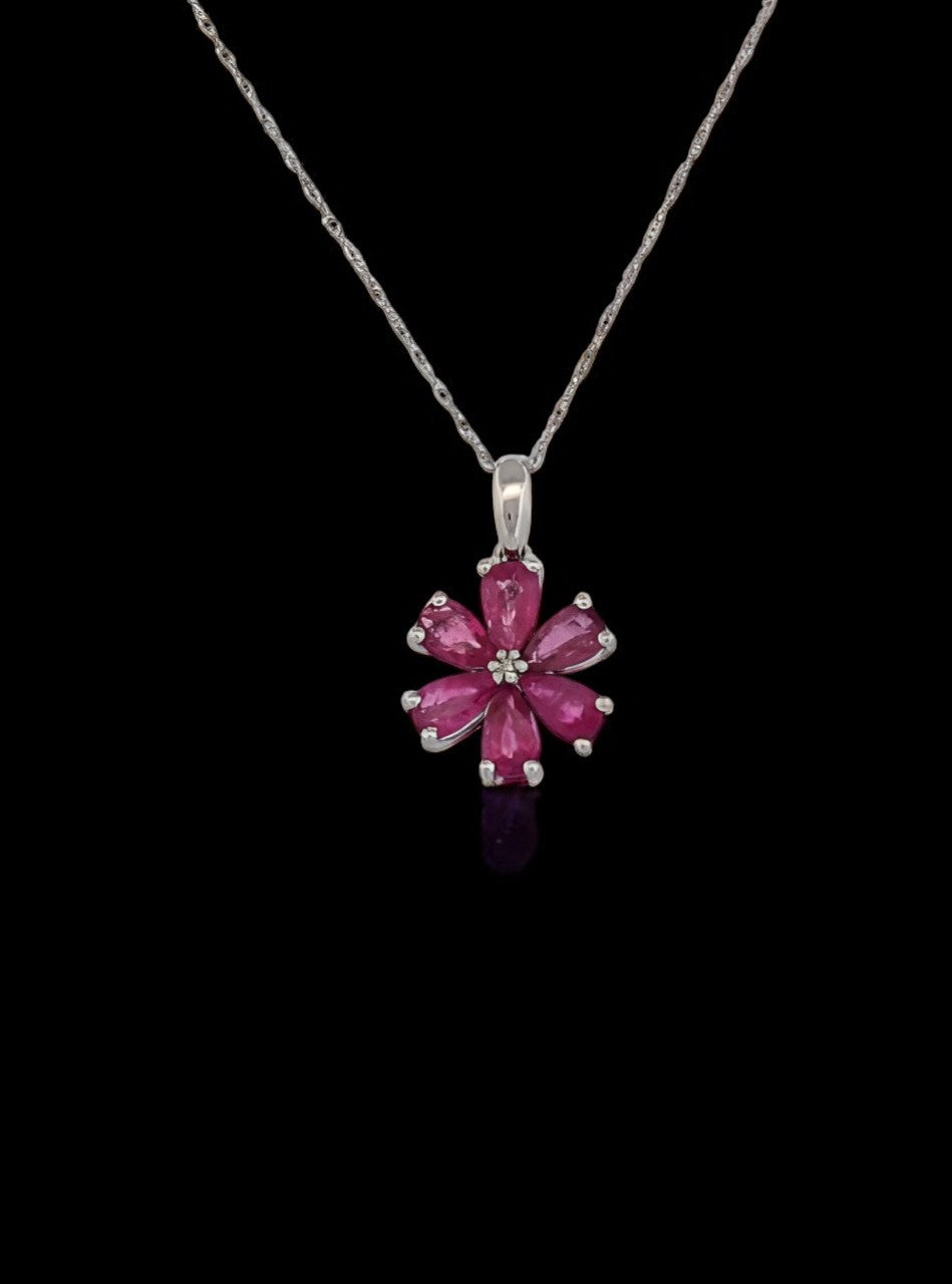 Dorothy | 10K White Gold Necklace with Natural Rubies and Diamond Centerpiece – Elegance Redefined