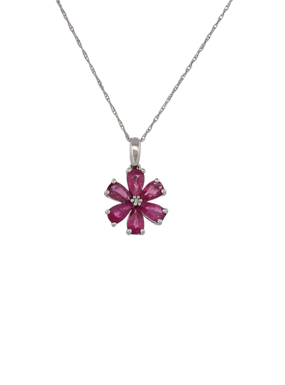 Dorothy | 10K White Gold Necklace with Natural Rubies and Diamond Centerpiece – Elegance Redefined