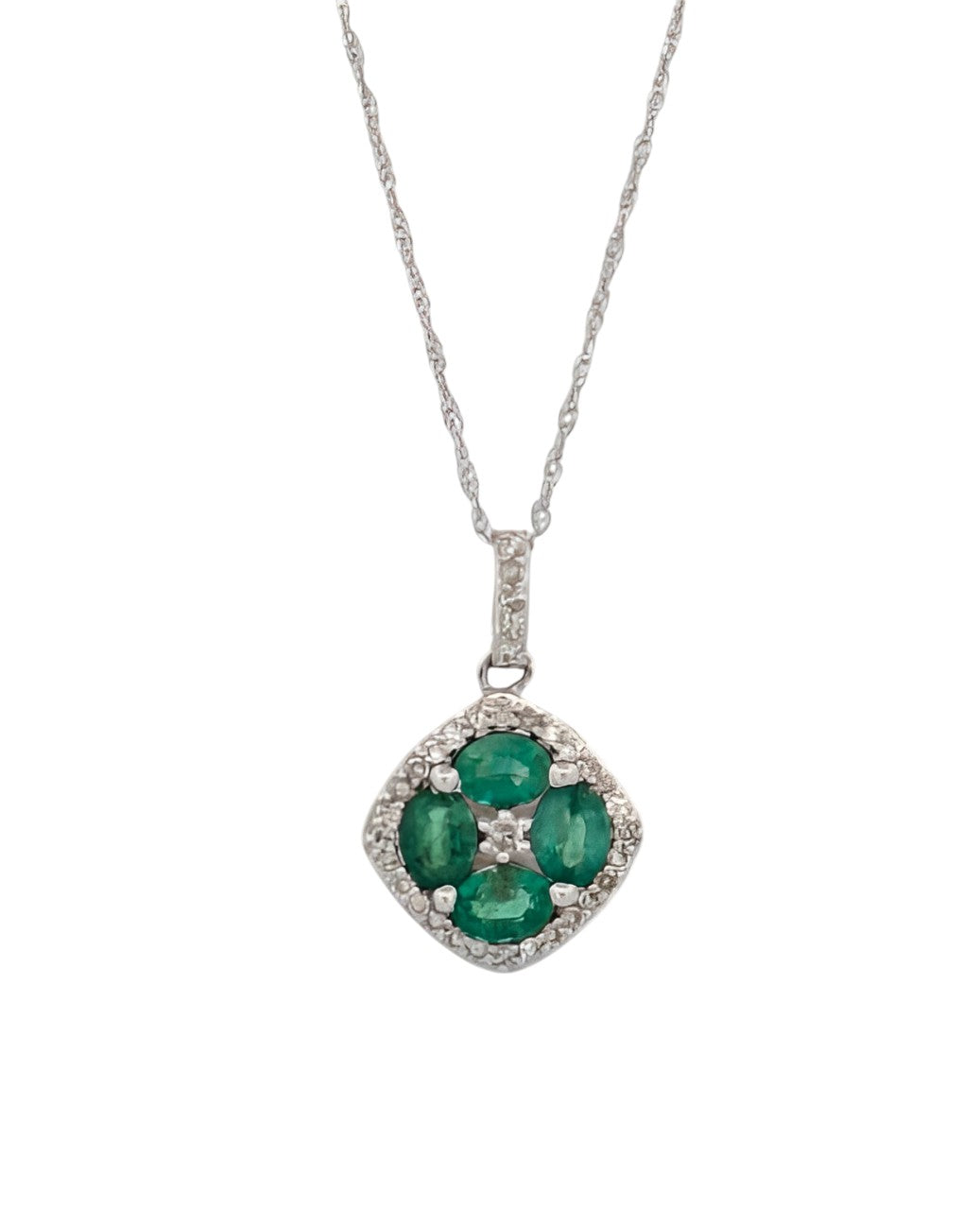 Edna | 10K White Gold Necklace with 1 Carat Natural Emeralds and Diamonds – Classic Elegance Meets Timeless Beauty