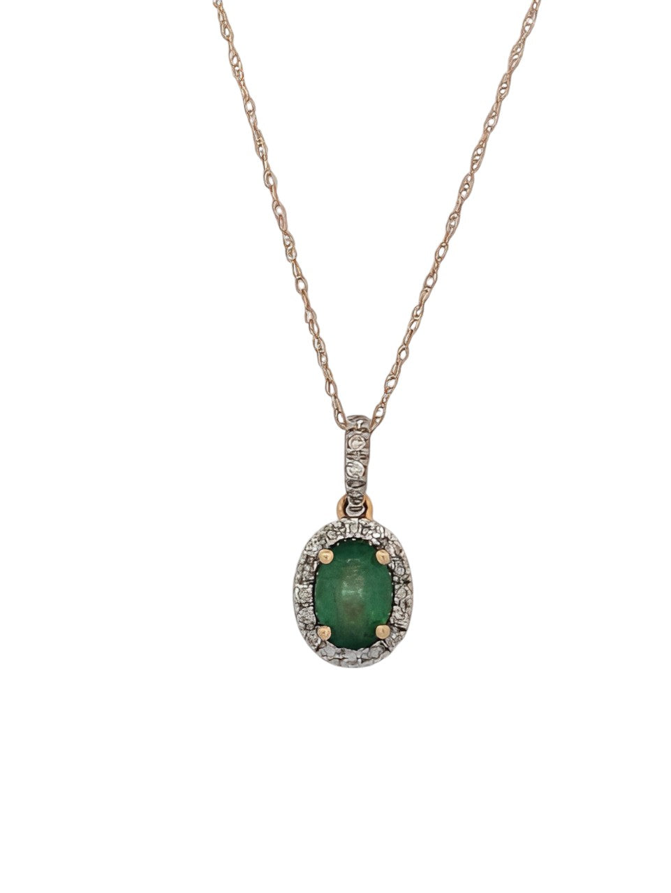 Eleanor 14k Yellow Gold Emerald Necklace| Diamond Necklace in Halo Setting|1 Carat Emerald and 1/4 ctw of Natural Diamonds