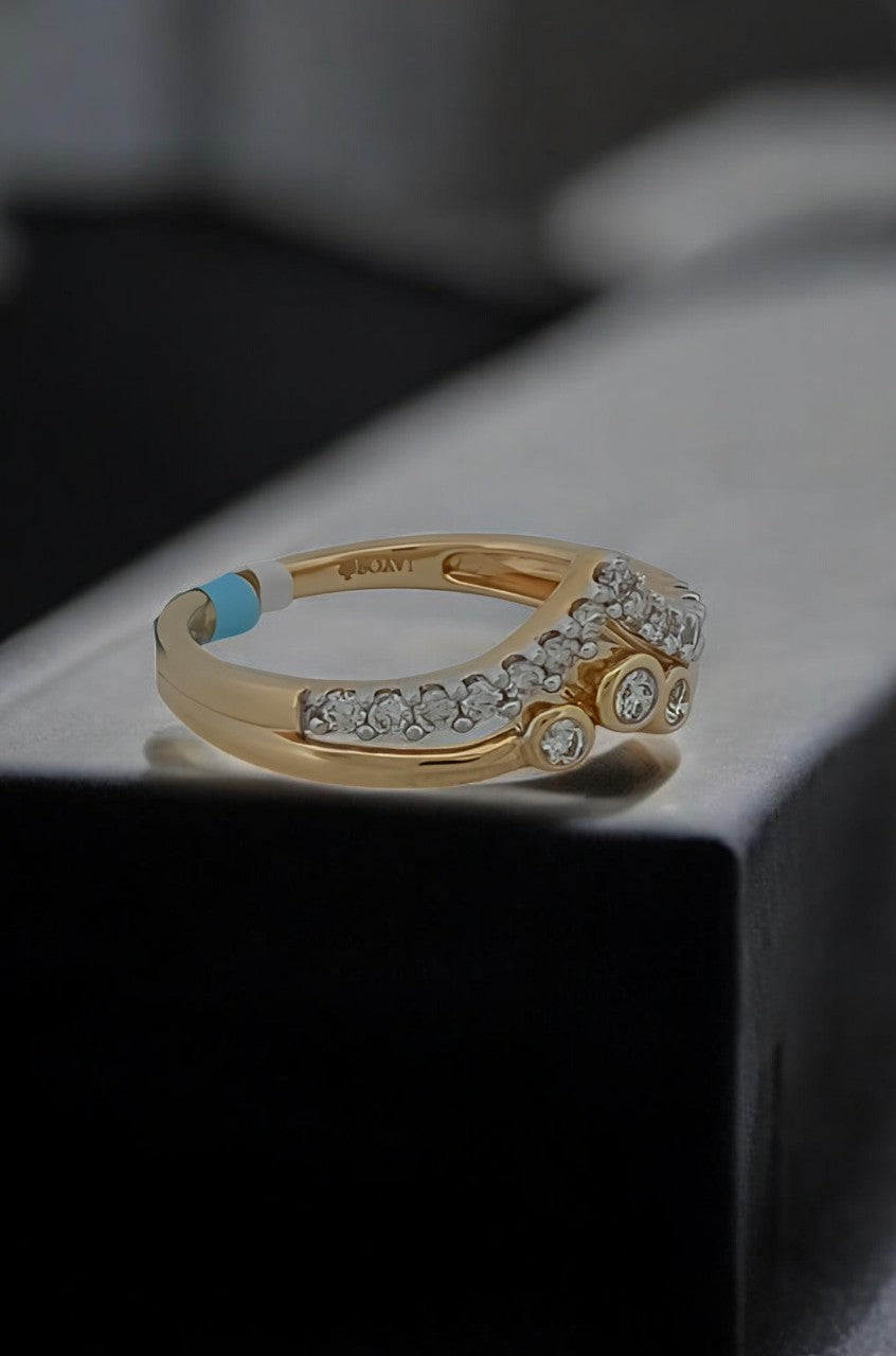 Quinn | 14k Yellow Gold Ring with 0.35 CTW Natural Round Diamonds - Single Band with Double Stacked Look for Modern Elegant Style