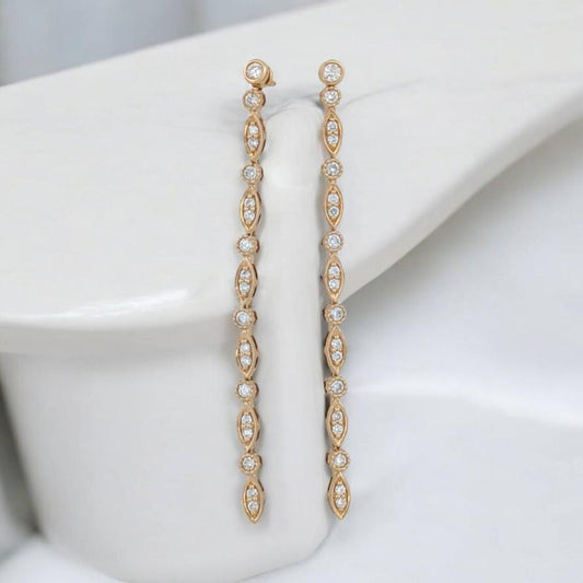 Bethany | 47ctw Diamond Dangle Earrings |  Long Dangle Statement Earrings 14k Yellow Gold Drop Earrings| Diamond Drop and Dangle Jewelry