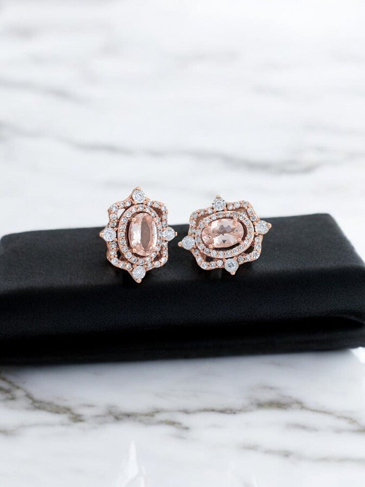 Alexis | 14k Rose Gold And Diamonds Earrings Studs, wedding studs earring, Halo Cluster Stud Earrings, Bridal Earrings, Wedding Earrings