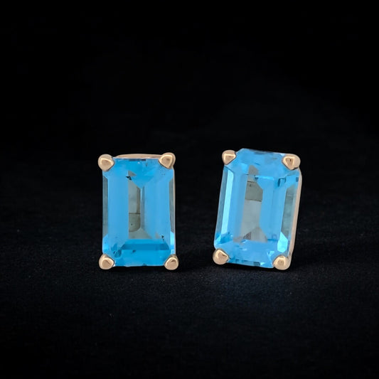 Blanche | .66 ctw Gold Stud Earrings| Blue Topaz Cut Earrings| Square Cut Earrings