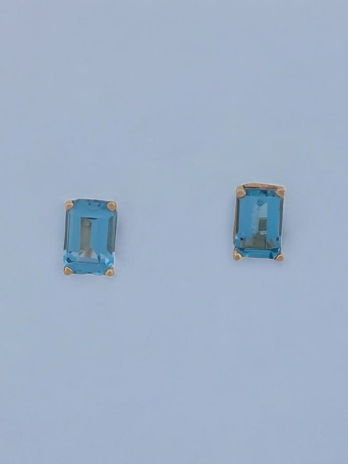 Blanche | .66 ctw Gold Stud Earrings| Blue Topaz Cut Earrings| Square Cut Earrings