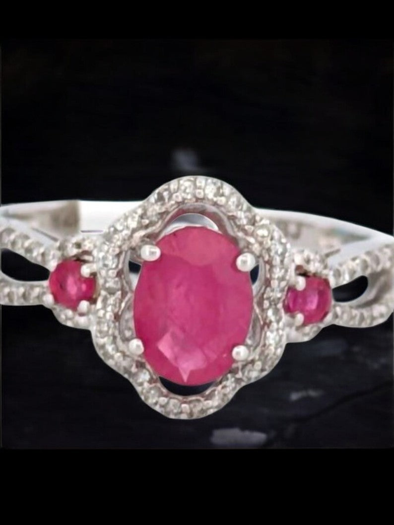 Evelyn Ruby Ring | 14K White Gold with 1 Carat Ruby & 1/4 CTW Diamonds| Ruby and Diamond Ring