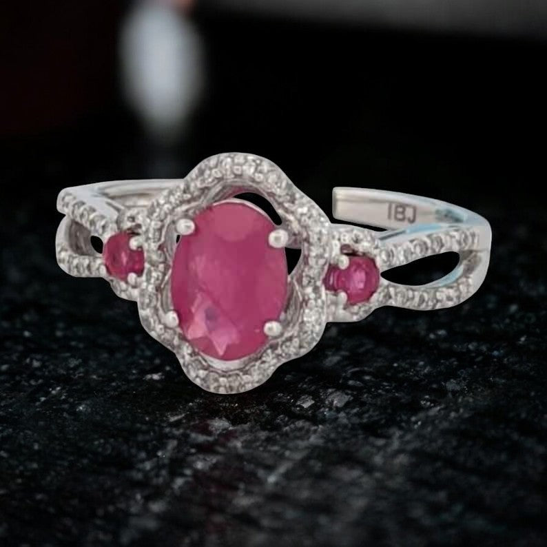 Evelyn Ruby Ring | 14K White Gold with 1 Carat Ruby & 1/4 CTW Diamonds| Ruby and Diamond Ring