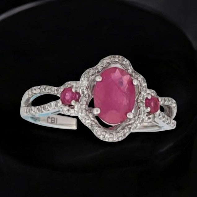 Evelyn Ruby Ring | 14K White Gold with 1 Carat Ruby & 1/4 CTW Diamonds| Ruby and Diamond Ring