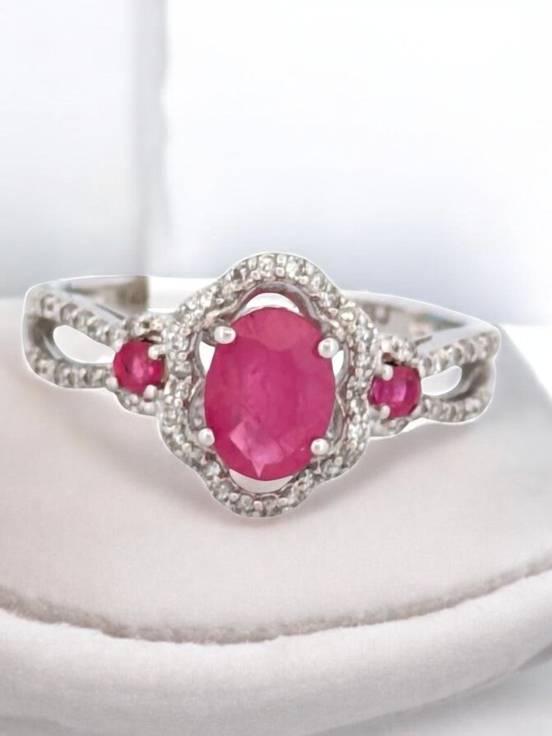 Evelyn Ruby Ring | 14K White Gold with 1 Carat Ruby & 1/4 CTW Diamonds| Ruby and Diamond Ring