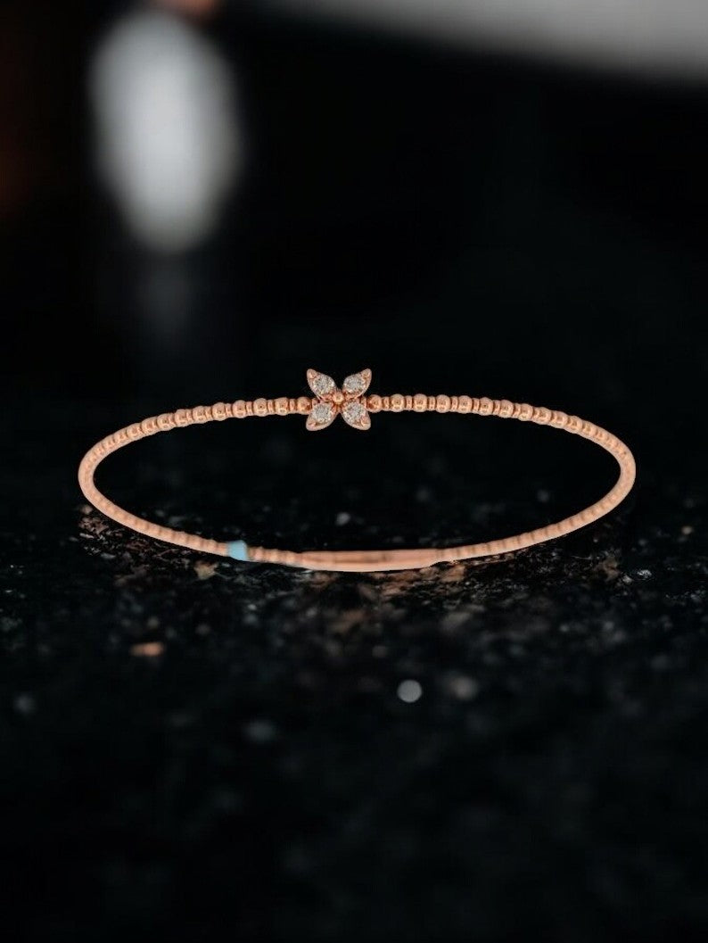 Frances 14k Rose Gold| .17 CTW Diamond Butterfly Bracelet| Dainty Butterfly Bracelet|Solid Gold Butterfly Charm Bracelet