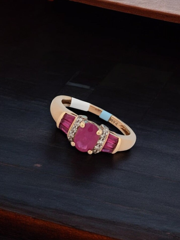 Gertrude Natural Ruby & Diamond Rings | 14K Yellow Gold Ruby Ring| Red Ruby Engagement Ring| Dainty Ruby Ring