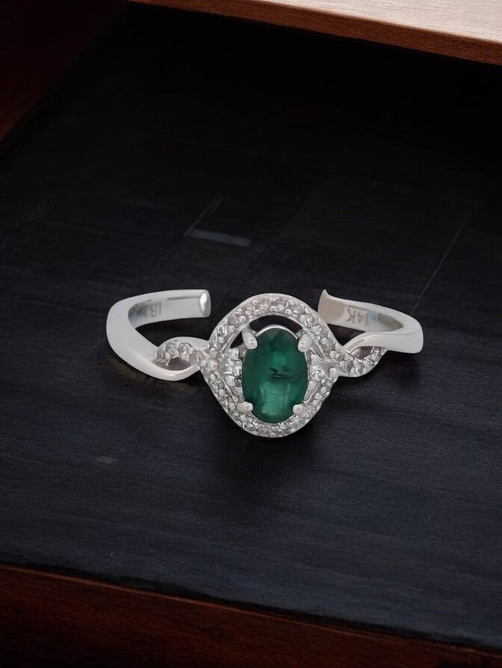 Gladys Natural Emerald Ring| 14k Solid White Gold .20 ctw Diamond| White Gold Emerald & Diamond