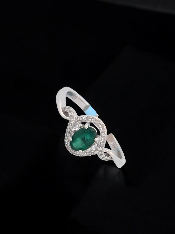 Gladys Natural Emerald Ring| 14k Solid White Gold .20 ctw Diamond| White Gold Emerald & Diamond