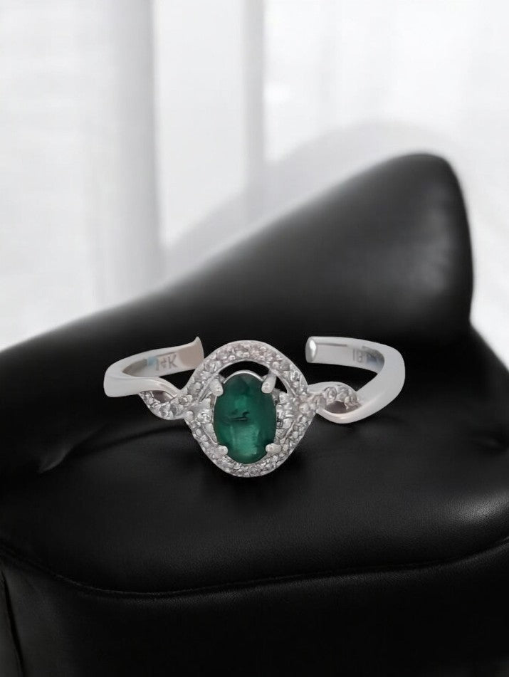 Gladys Natural Emerald Ring| 14k Solid White Gold .20 ctw Diamond| White Gold Emerald & Diamond