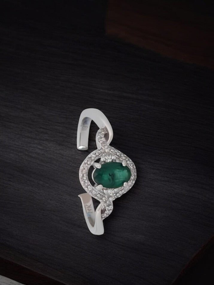 Gladys Natural Emerald Ring| 14k Solid White Gold .20 ctw Diamond| White Gold Emerald & Diamond