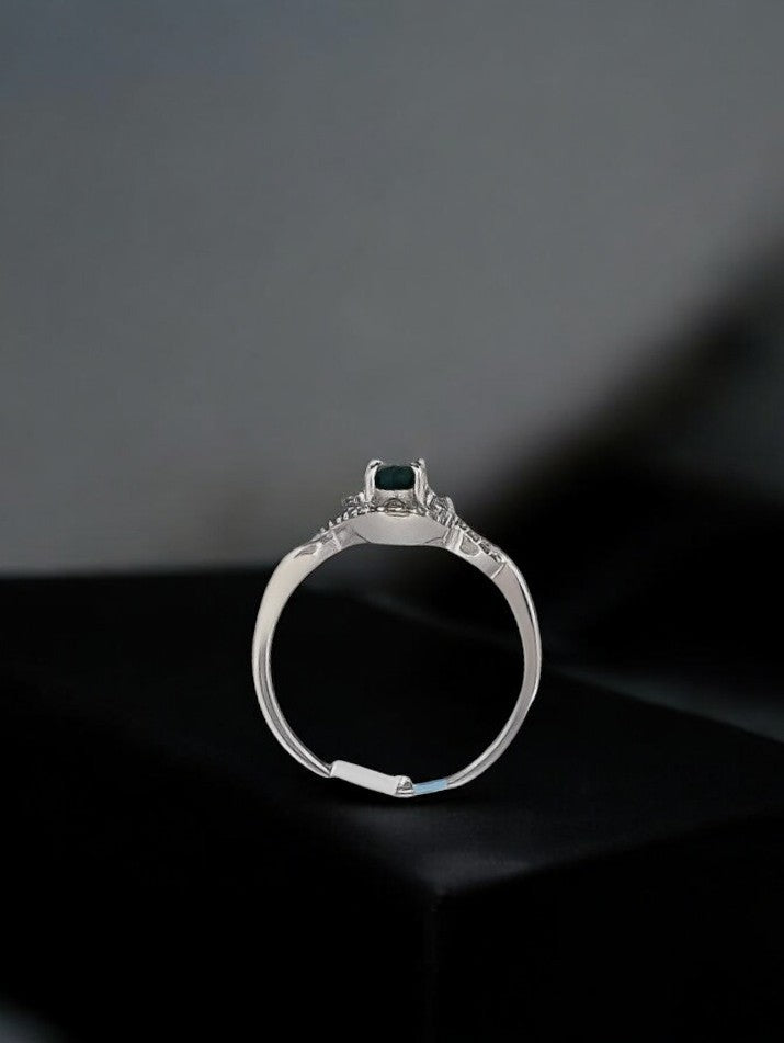 Gladys Natural Emerald Ring| 14k Solid White Gold .20 ctw Diamond| White Gold Emerald & Diamond