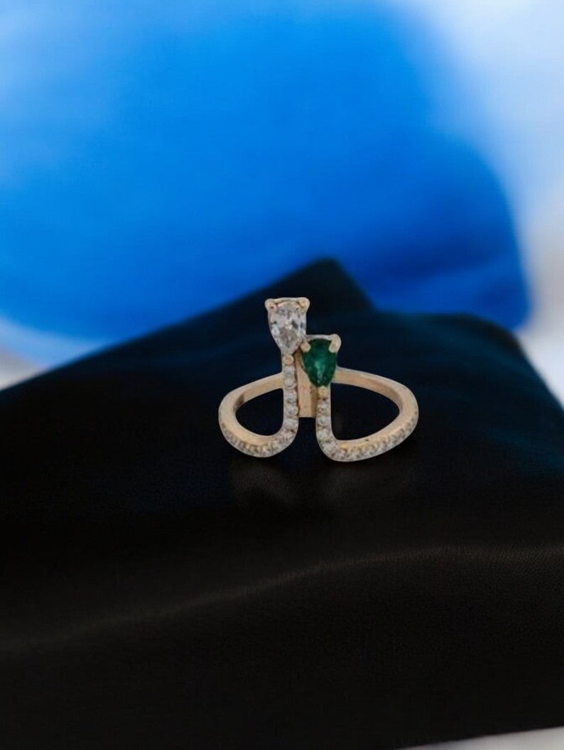 Gladys Natural Emerald Ring| 14k Solid White Gold .20 ctw Diamond| White Gold Emerald & Diamond (Copy)