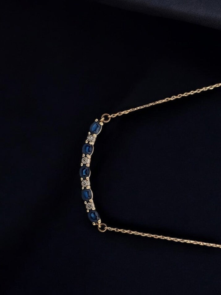 Hazel Natural Sapphire Curved Bar Pendant| White Diamonds Necklace| Delicate Sapphire Necklace| 10k Yellow Gold and 18" Chain