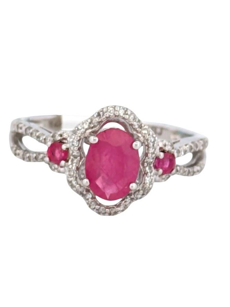 Evelyn Ruby Ring | 14K White Gold with 1 Carat Ruby & 1/4 CTW Diamonds| Ruby and Diamond Ring