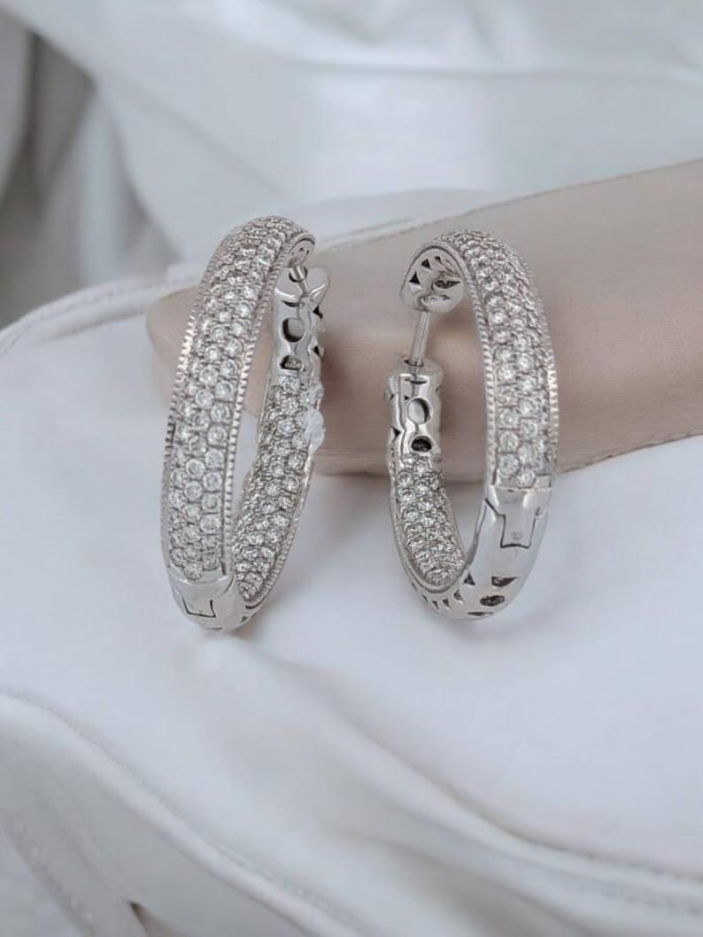 Alice | 5 Carat Diamond In and Out Hoops Earrings | Diamond Paved Large Hoop Earrings | Luxurious Diamond Hoop Earrings for Elegant Style