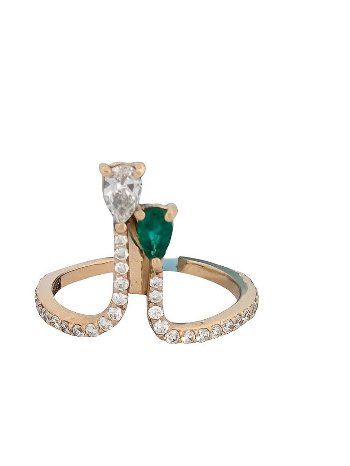 Gladys Natural Emerald Ring| 14k Solid White Gold .20 ctw Diamond| White Gold Emerald & Diamond (Copy)