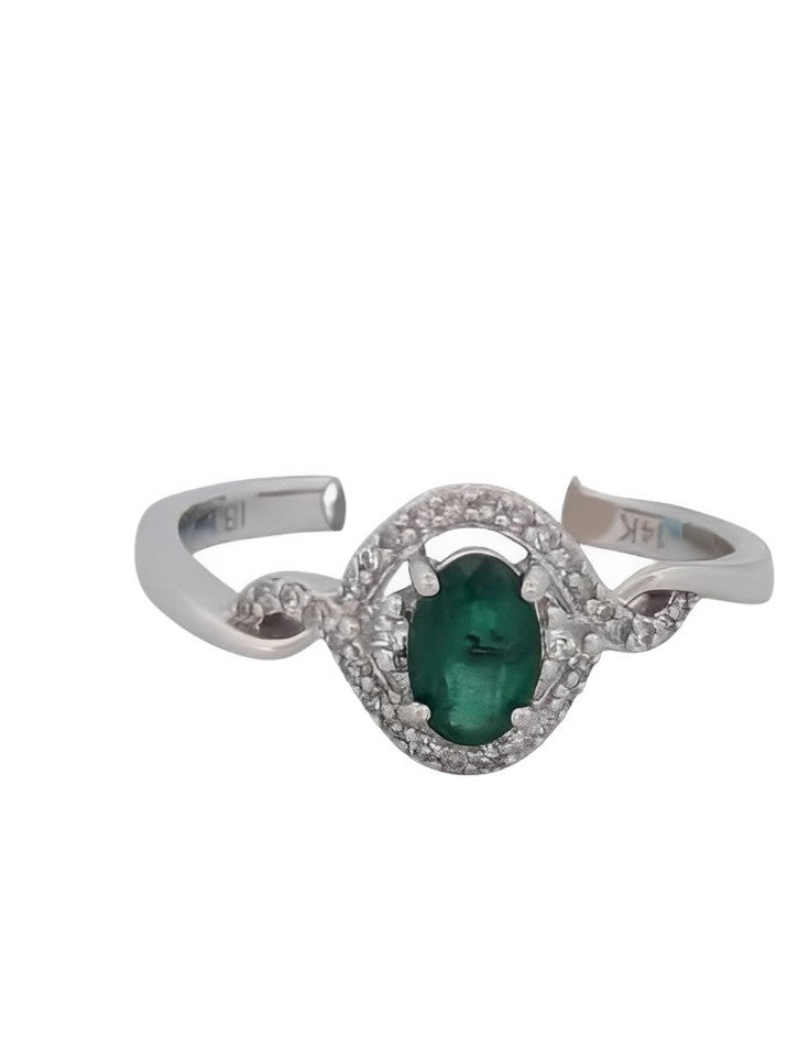 Gladys Natural Emerald Ring| 14k Solid White Gold .20 ctw Diamond| White Gold Emerald & Diamond