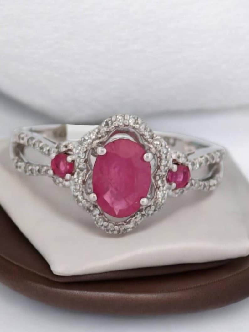 Evelyn Ruby Ring | 14K White Gold with 1 Carat Ruby & 1/4 CTW Diamonds| Ruby and Diamond Ring