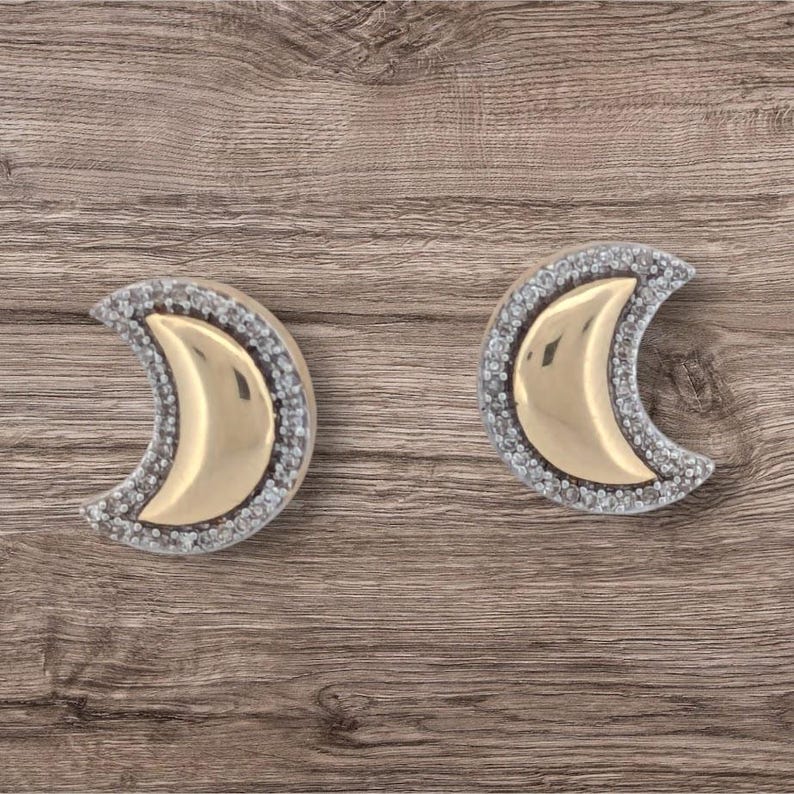 Gabriela | Moon Stud Earrings| Gold & Dimond Crescent Moons Bordered Earrings| Moon Earrings