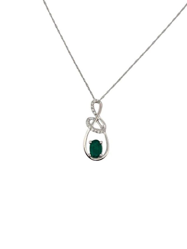 Candace | 14k White Gold Necklace And Pendant With A .44 Ct Oval Emerald And .05 Carats Of Diamonds