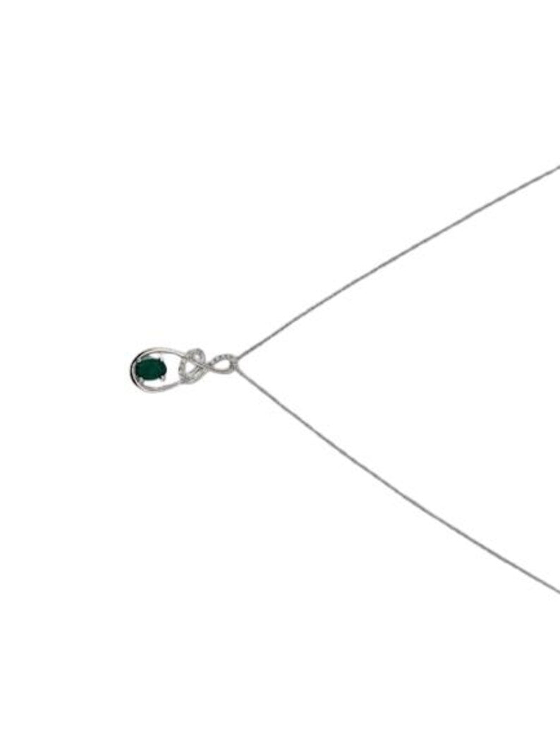 Candace | 14k White Gold Necklace And Pendant With A .44 Ct Oval Emerald And .05 Carats Of Diamonds