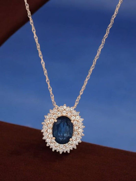 Cecilia | 14K Yellow Gold Necklace with 1.47 Carat Oval Sapphire & .33 Carat Diamond Spray - 18" Chain