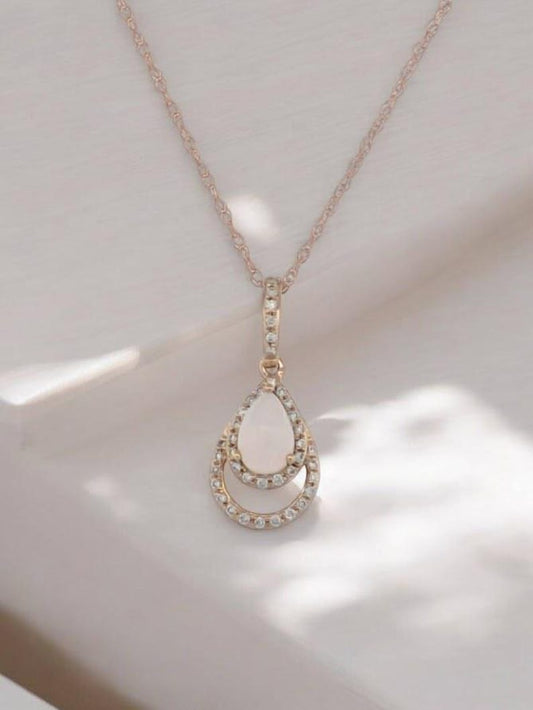 Christine | 14k Yellow Gold & Natural Australian Opal Necklace with Diamonds – Elegant 18" Chain