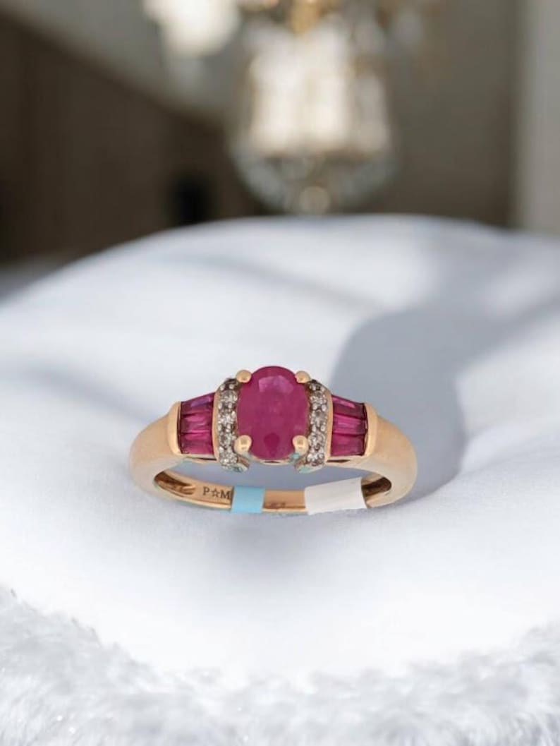 Gertrude Natural Ruby & Diamond Rings | 14K Yellow Gold Ruby Ring| Red Ruby Engagement Ring| Dainty Ruby Ring